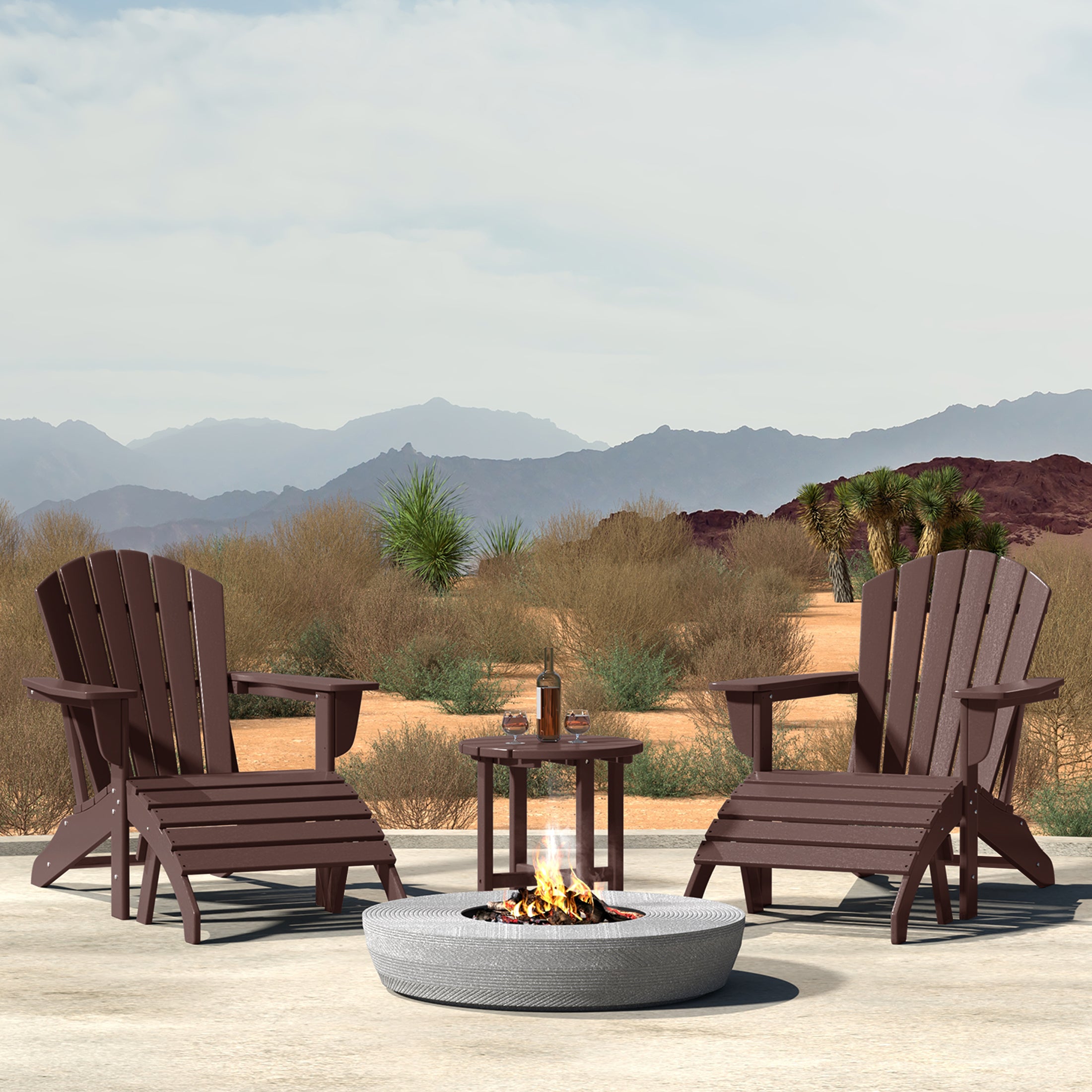 Dylan Outdoor Adirondack Chair With Ottoman And Side Table 5-Piece Set