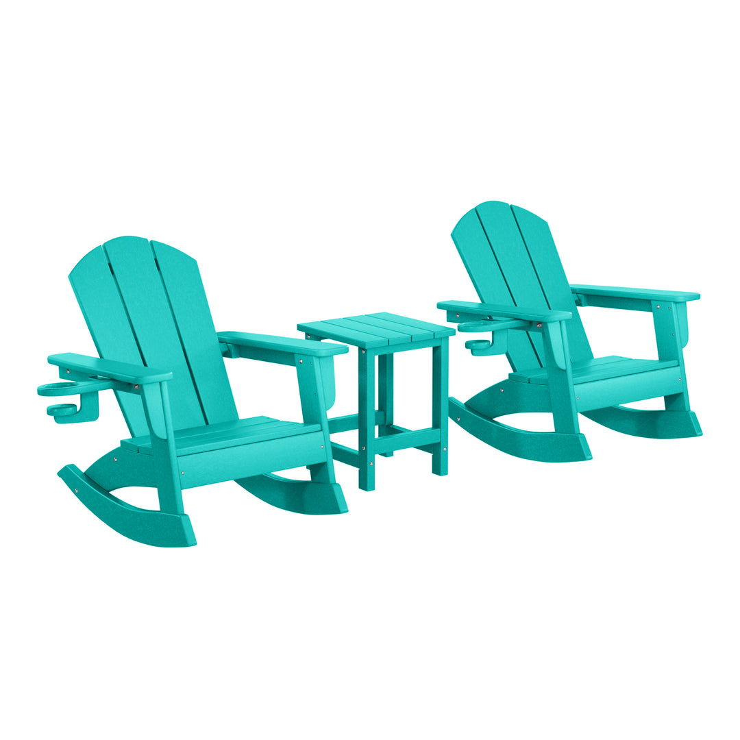 Malibu 3-Piece Kids Rocking Chair With Cup Holder and Square Side Table Set