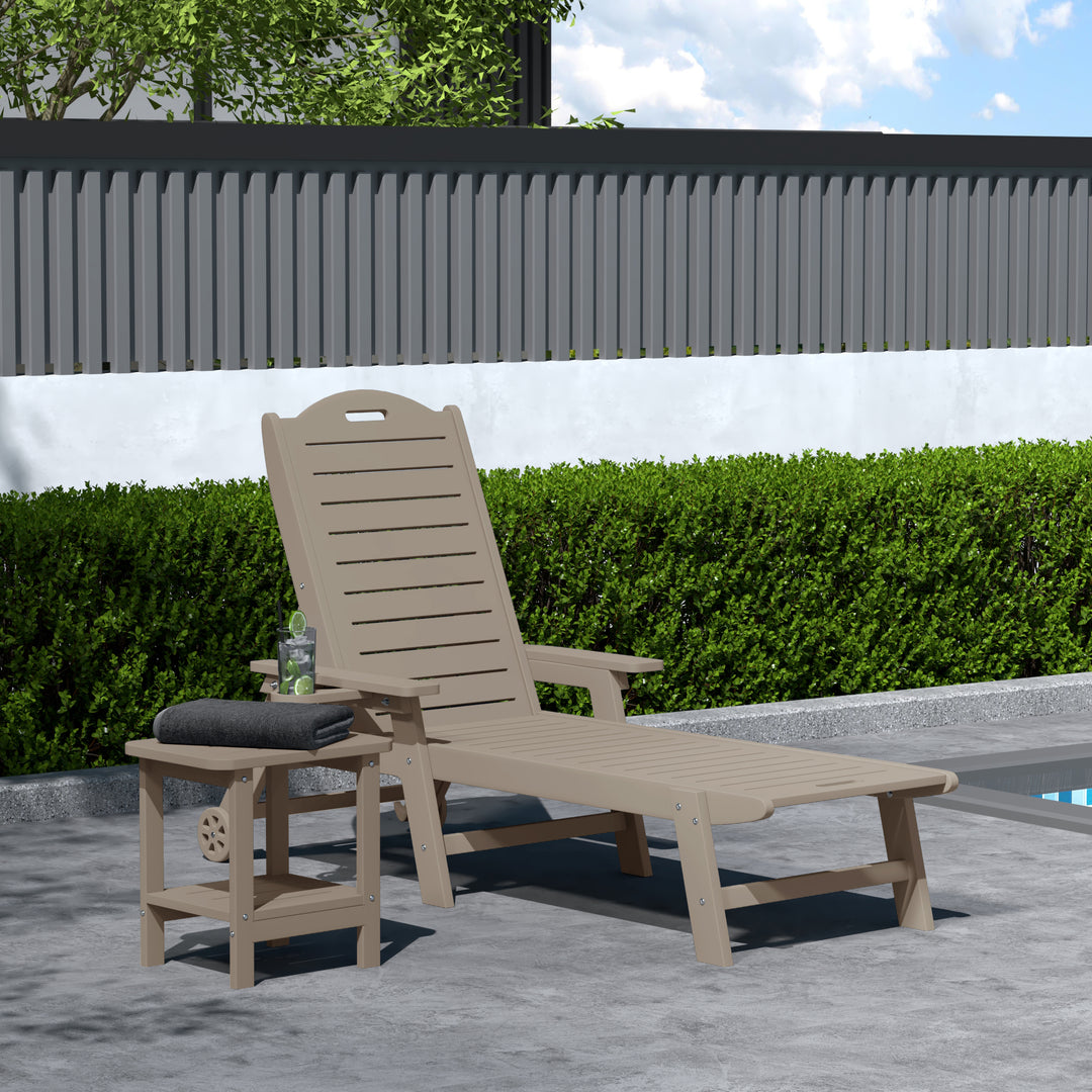 Aruba 2-Piece Outdoor Patio Chaise Lounge Chair with Wheels & Cup Holder with Patio Side Table