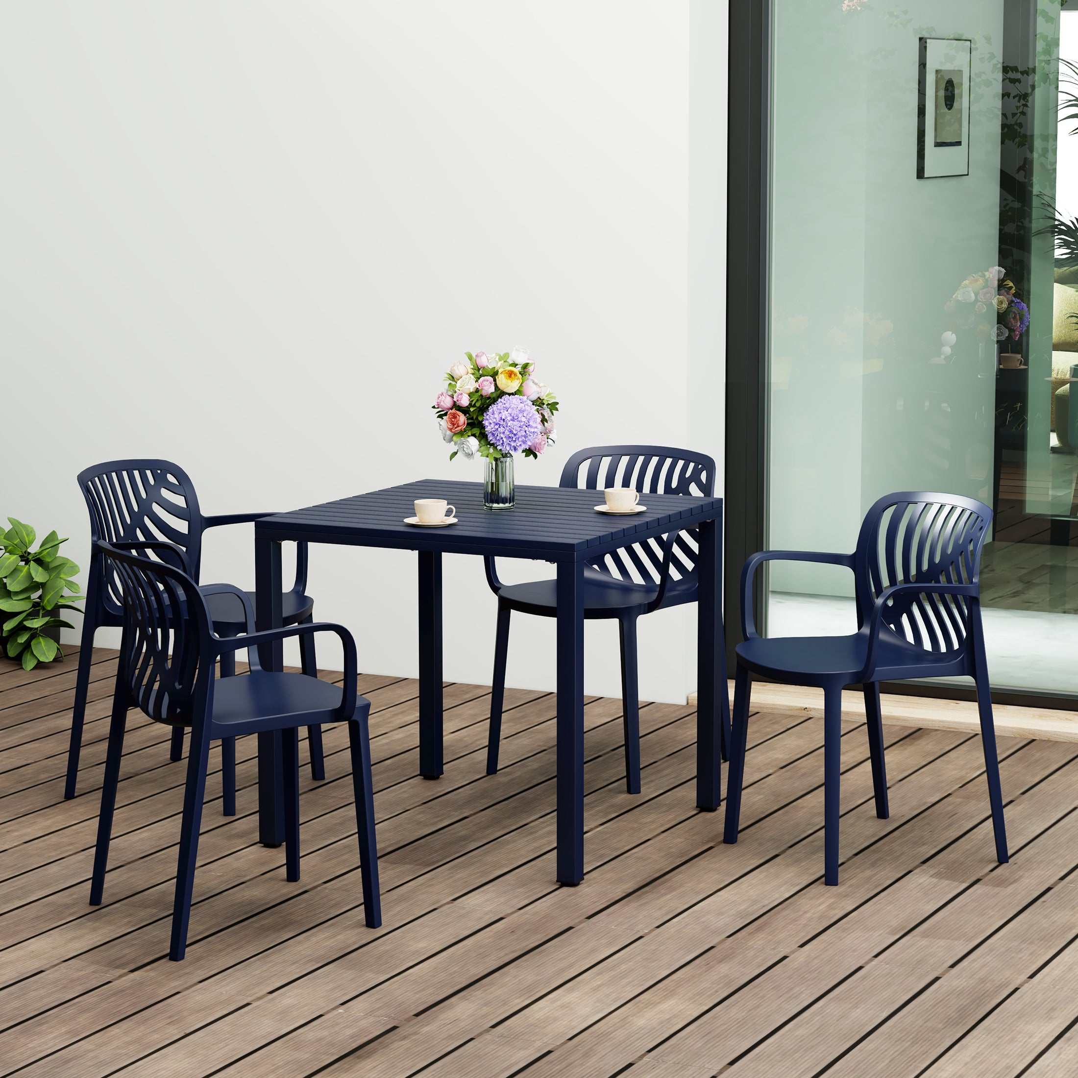 Playa 5-Piece Outdoor Square Dining Table Patio Set with Stackable Patio Dining Chairs