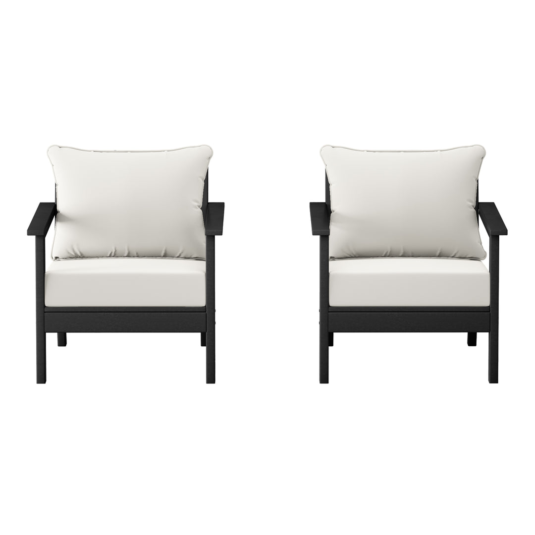 Avalon Outdoor Modern HDPE Patio Club Chairs with Deep Seat Cushions (Set of 2)