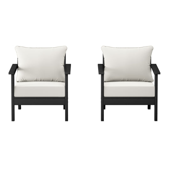 Avalon Outdoor Modern HDPE Patio Club Chairs with Deep Seat Cushions (Set of 2)