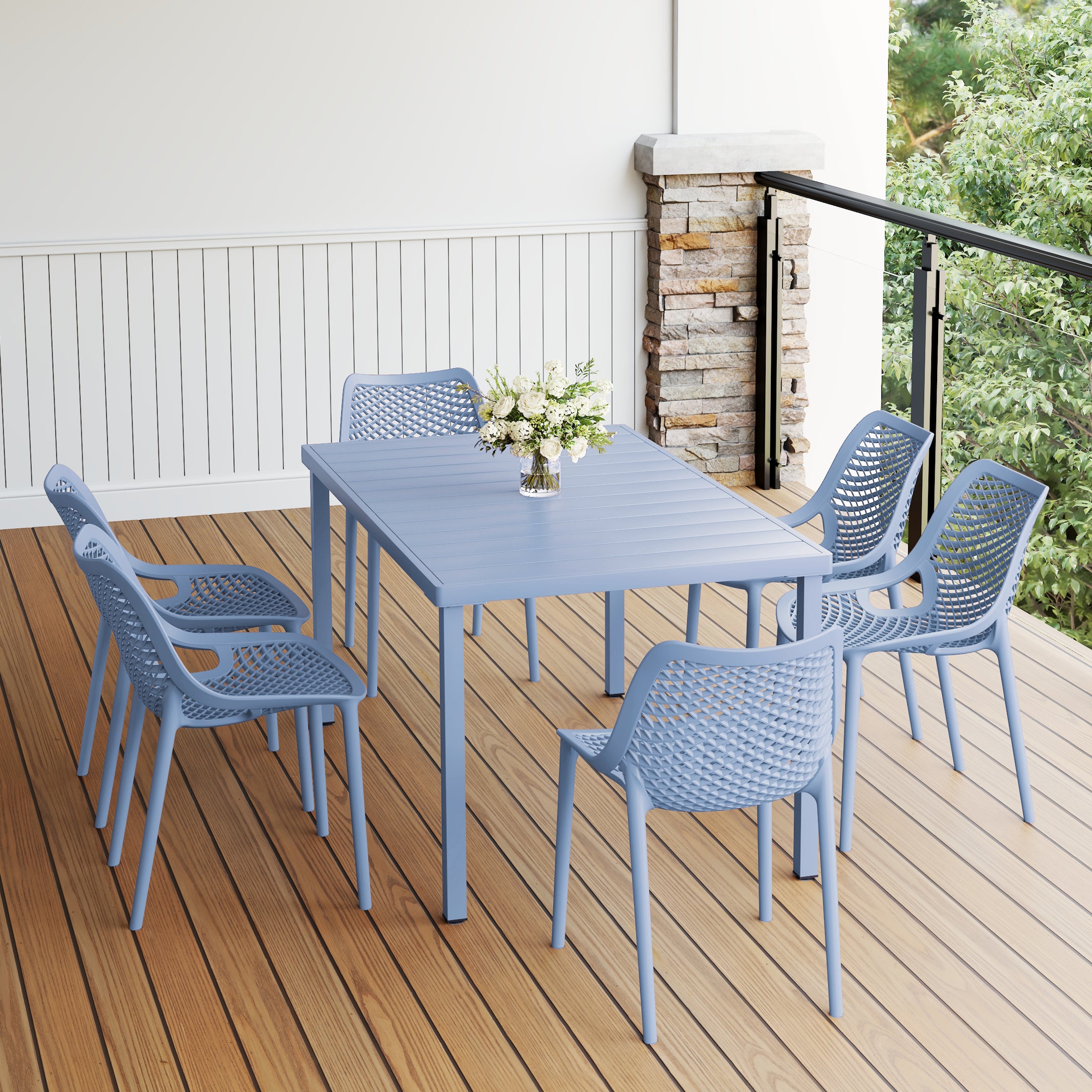 Playa 7-Piece Outdoor Metal Patio Dining Table Set With Stackable Patio Chairs