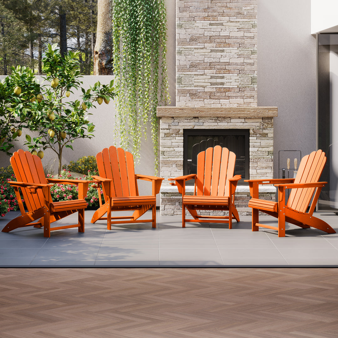 Highland Outdoor Patio HDPE Adirondack Chairs With Cup Holders (Set of 4)