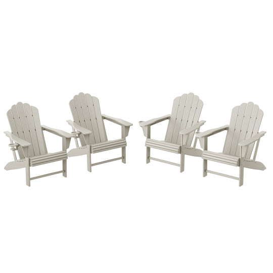 Highland Outdoor Patio HDPE Adirondack Chairs With Cup Holders (Set of 4)