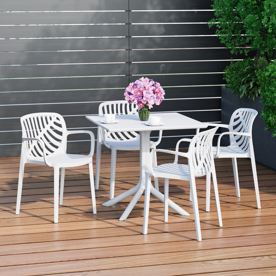 Playa 5-Piece Outdoor Square Patio Dining Table Set with Stackable Patio Dining Chairs