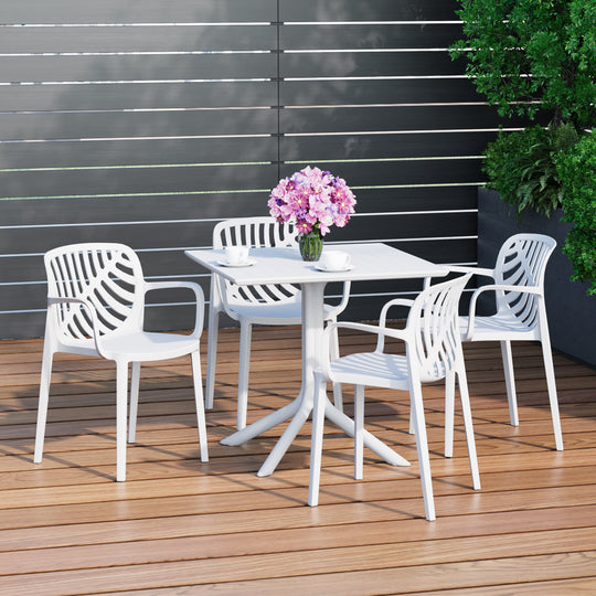 Playa 5-Piece Outdoor Square Patio Dining Table Set with Stackable Patio Dining Chairs