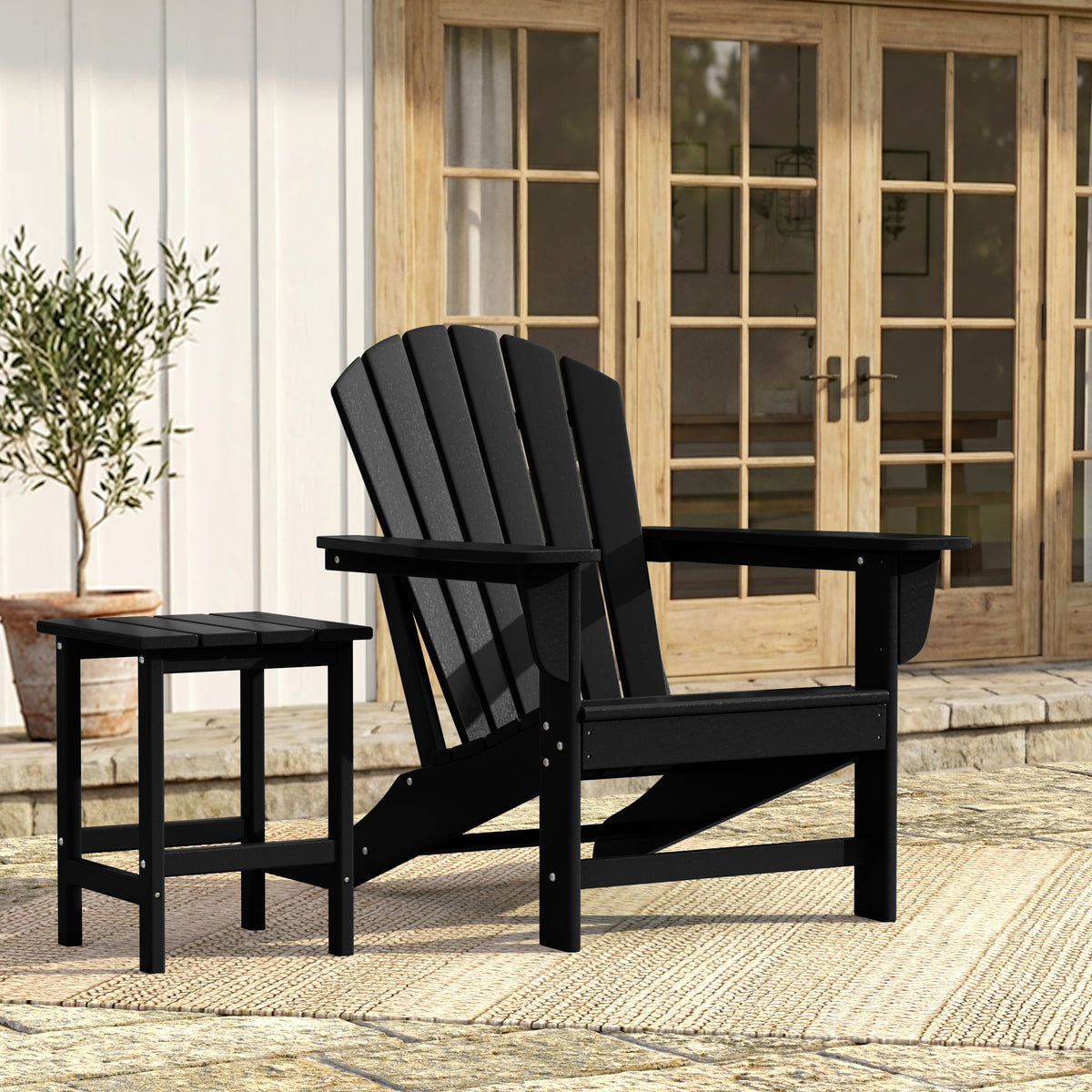 Dylan Adirondack chair in Black styled outdoors