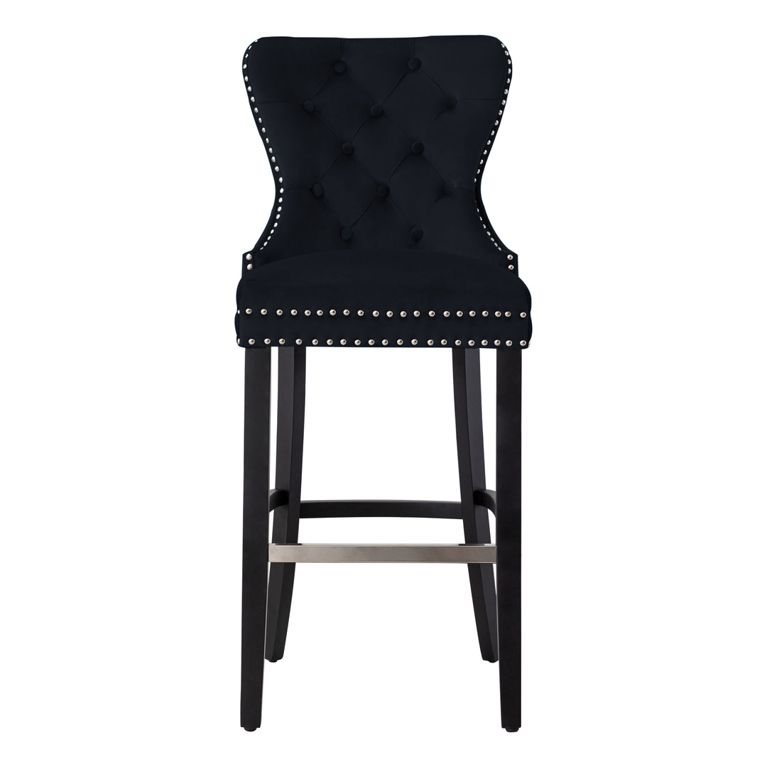 Wordford 29" Tufted Velvet Bar Stool, Black