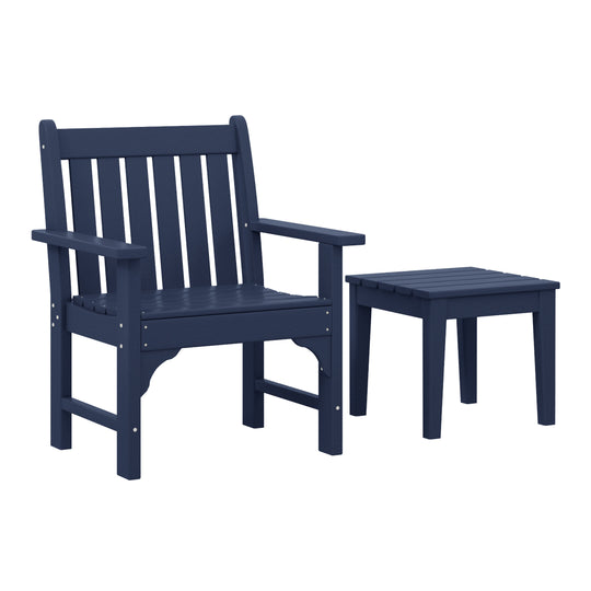 Malibu Outdoor Patio 2-Piece HDPE Adirondack Garden Chair with Square Adirondack Side Table Set