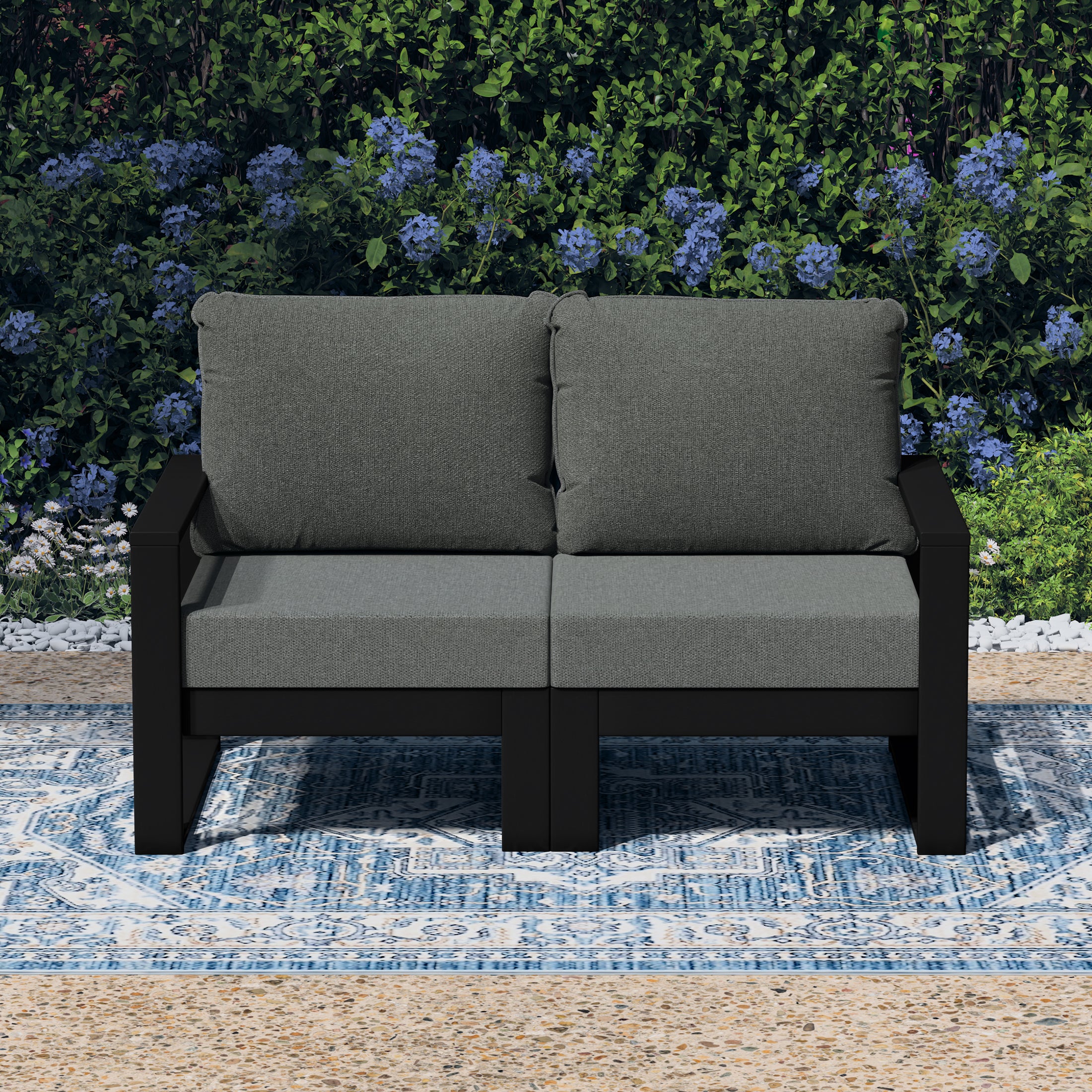 Montara Outdoor HDPE All-Weather Modern Patio Loveseat with Waterproof Cushions