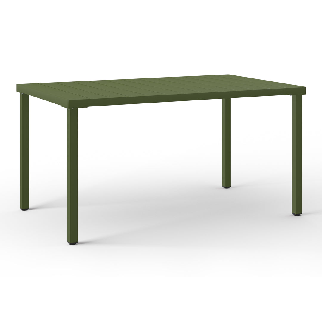 Playa 7-Piece Outdoor Rectangular Metal Patio Dining Table Set With Stackable Resin Patio Side Chairs