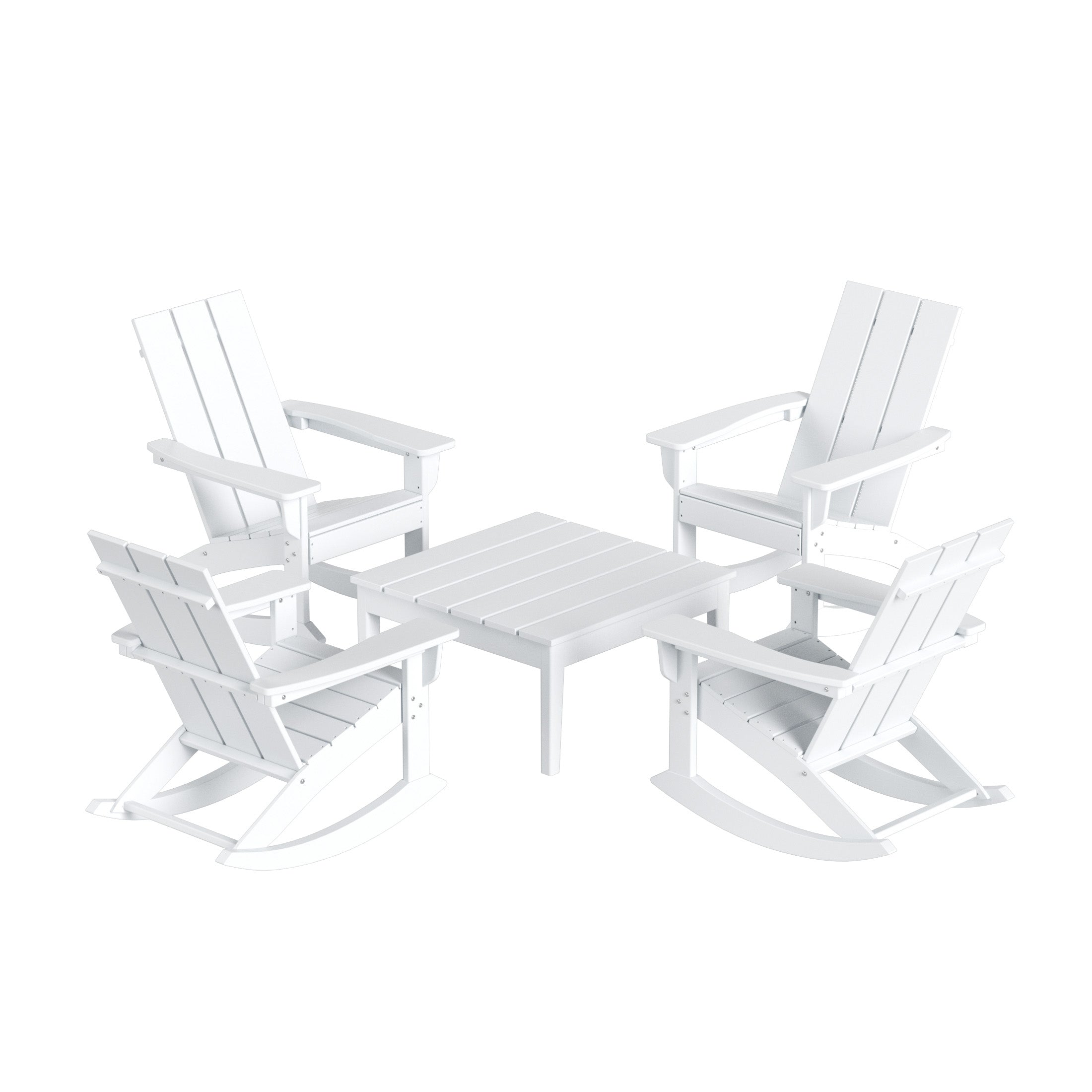 Ashore 5-Piece Set Modern Plastic Outdoor Rocking Chairs with Square Side Table