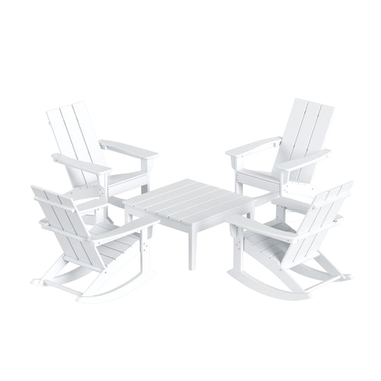 Ashore 5-Piece Set Modern Plastic Outdoor Rocking Chairs with Square Coffee Table