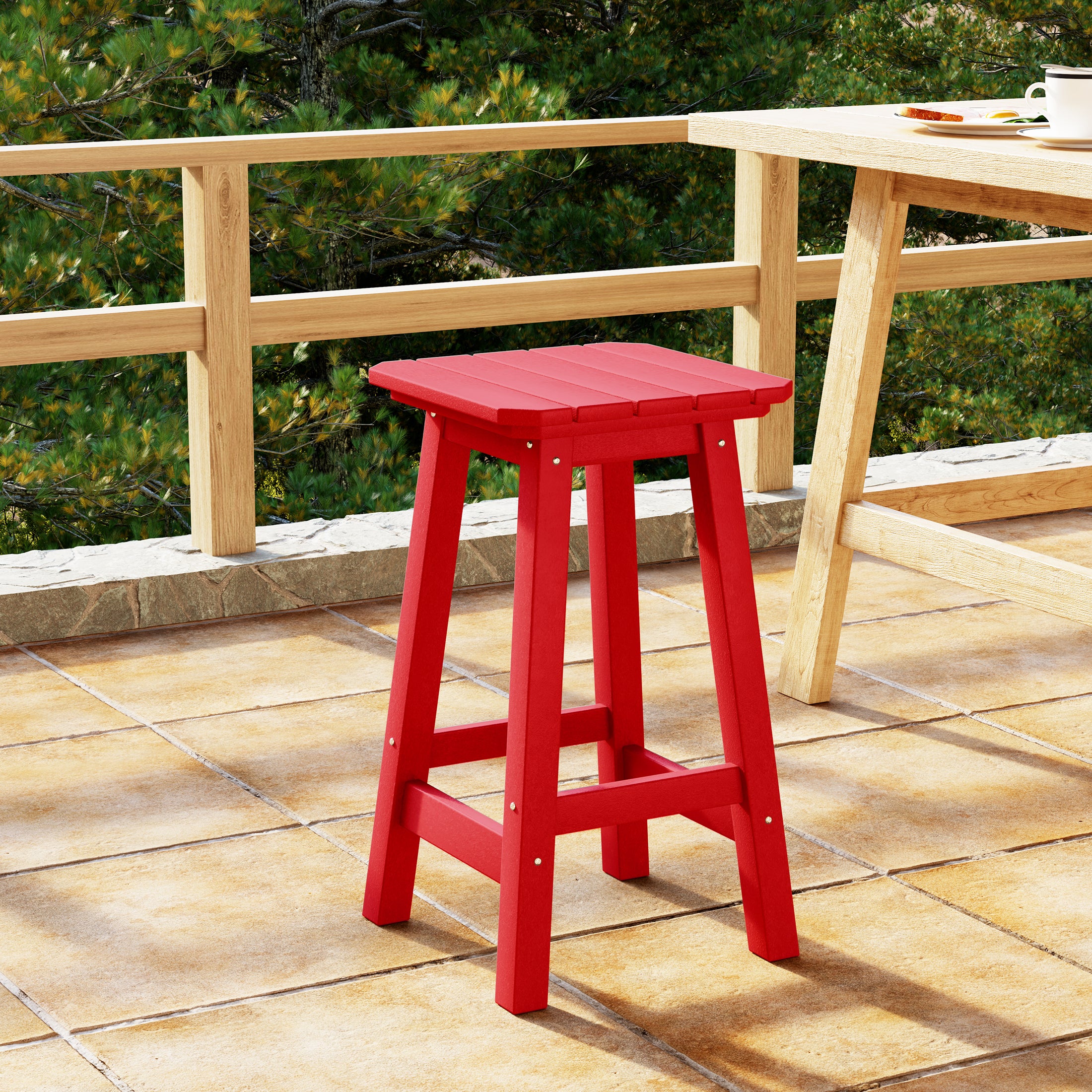 Malibu 24" HDPE Outdoor Patio Counter High Backless Square Bar Stool