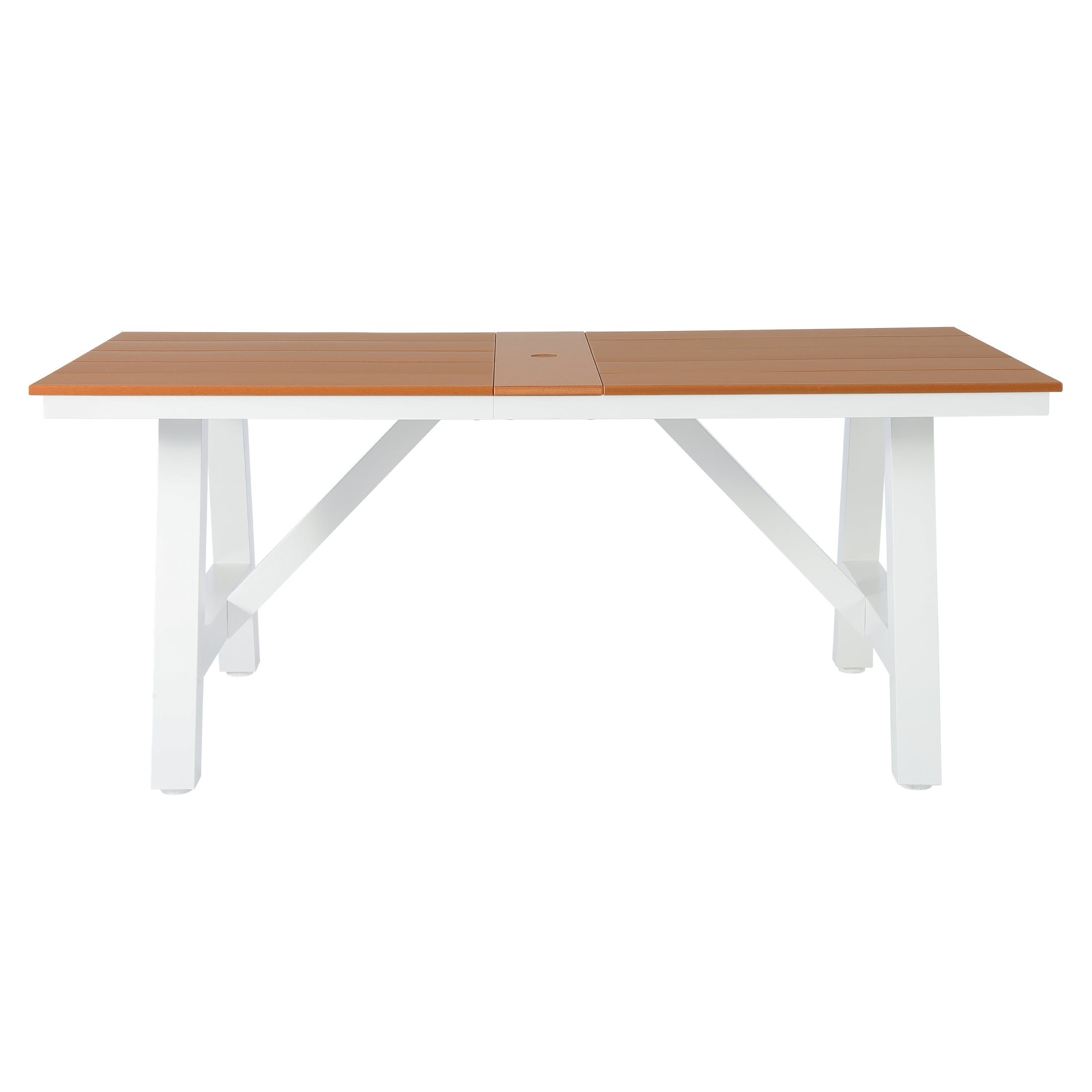 Cape May 72" HDPE Rectangle Outdoor Patio Dining Table With Umbrella Hole and Metal Frame