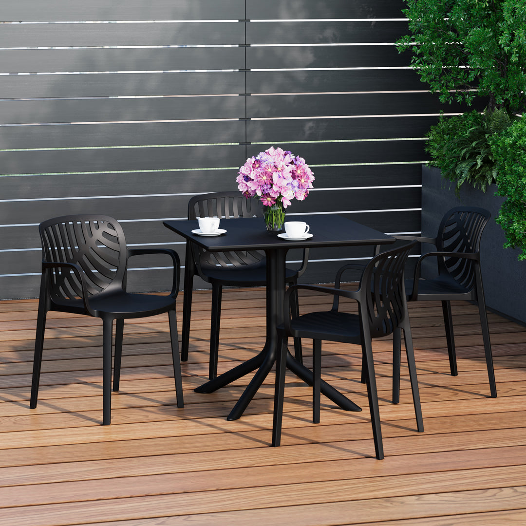 Playa 5-Piece Outdoor Square Patio Dining Table Set with Stackable Patio Dining Chairs