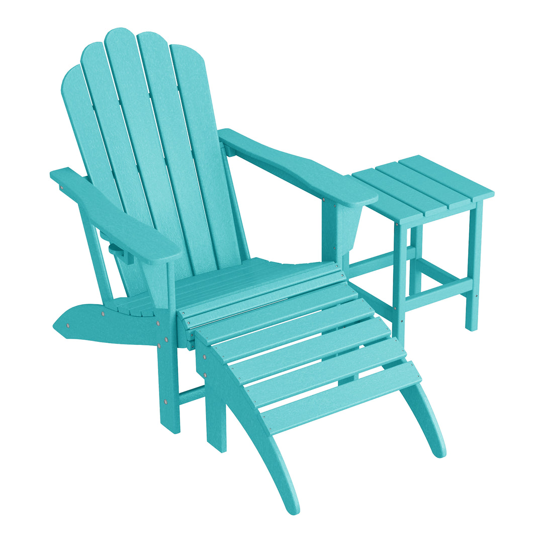 Highland 3-Piece Adirondack Chair with Cup Holder and Folding Ottoman and Table Set