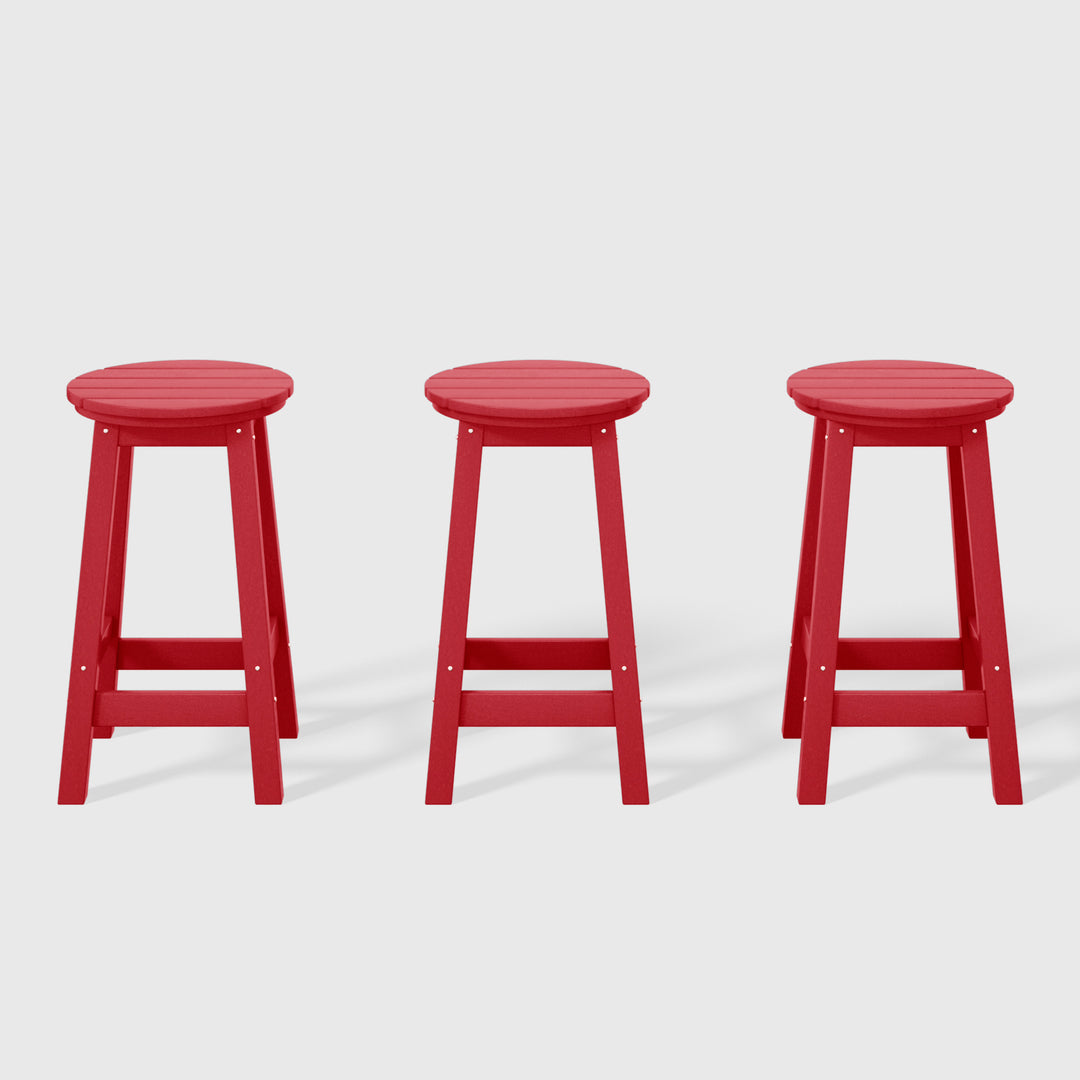 Malibu 24" HDPE Outdoor Patio Round Counter Height Bar Stool (Set of 3)