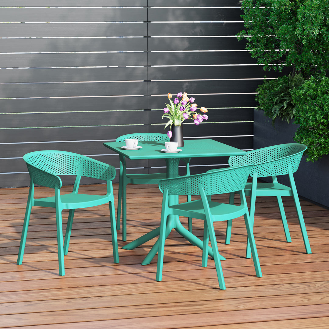 Playa 5-Piece Modern Patio Square Dining Table Set with Stackable Patio Dining Chairs
