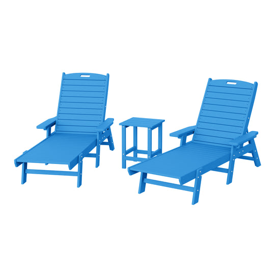 Malibu Poly Reclining Chaise Lounge Set With Table