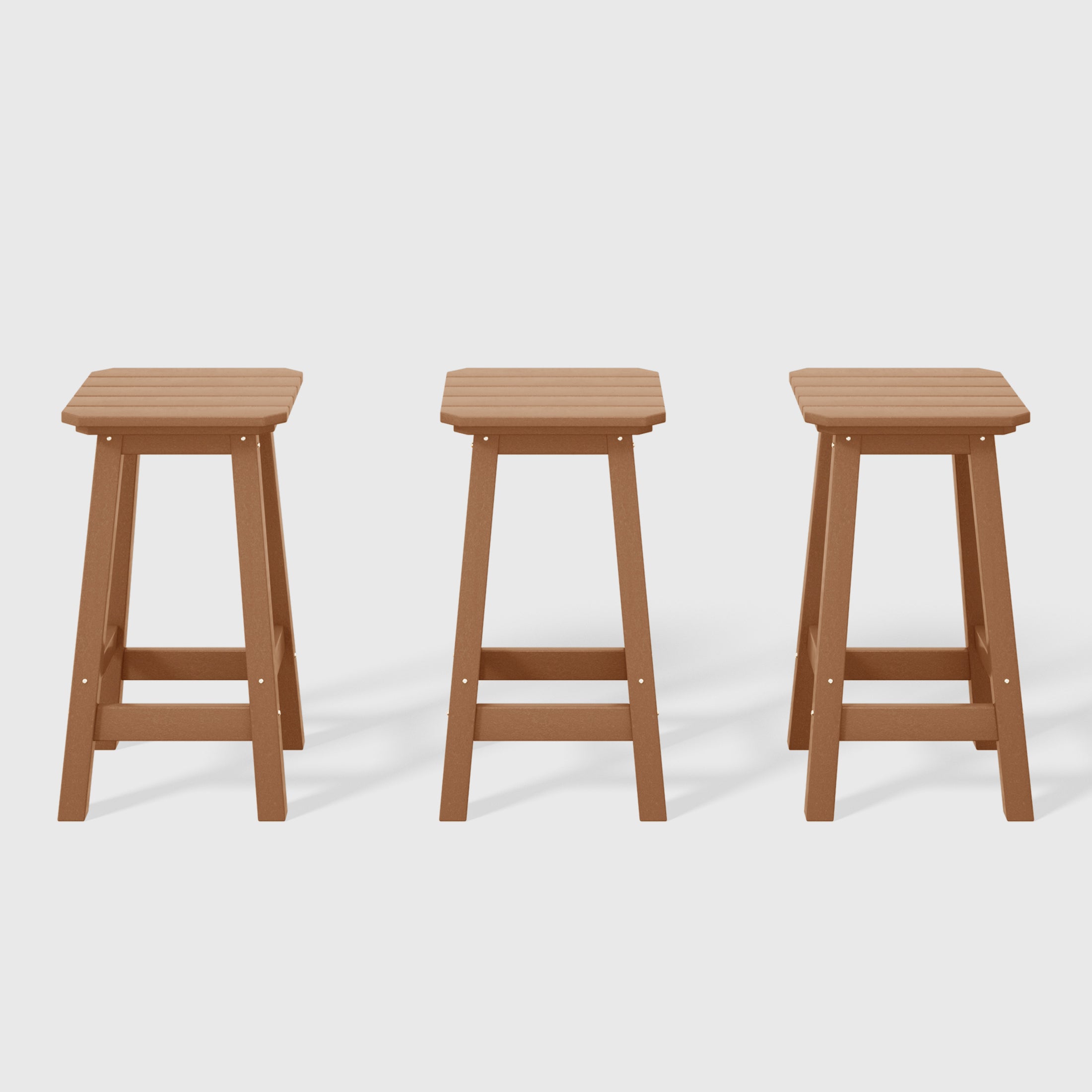 Malibu 24" HDPE Outdoor Patio Counter High Backless Square Bar Stools Set of Three