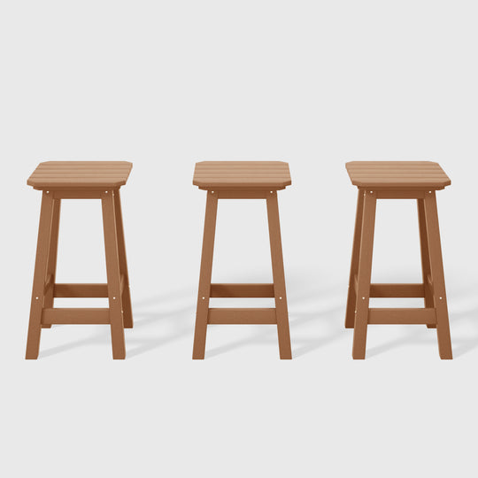 Malibu 24" HDPE Outdoor Patio Square Counter Height Bar Stool (Set of 3)