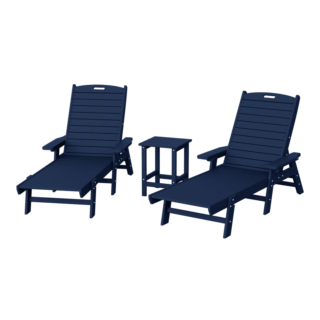 Malibu Poly Reclining Chaise Lounge Set With Table