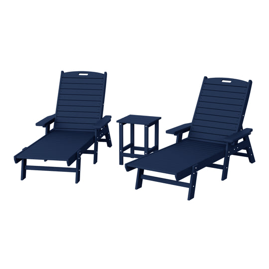 Malibu Poly Reclining Chaise Lounge Set With Table