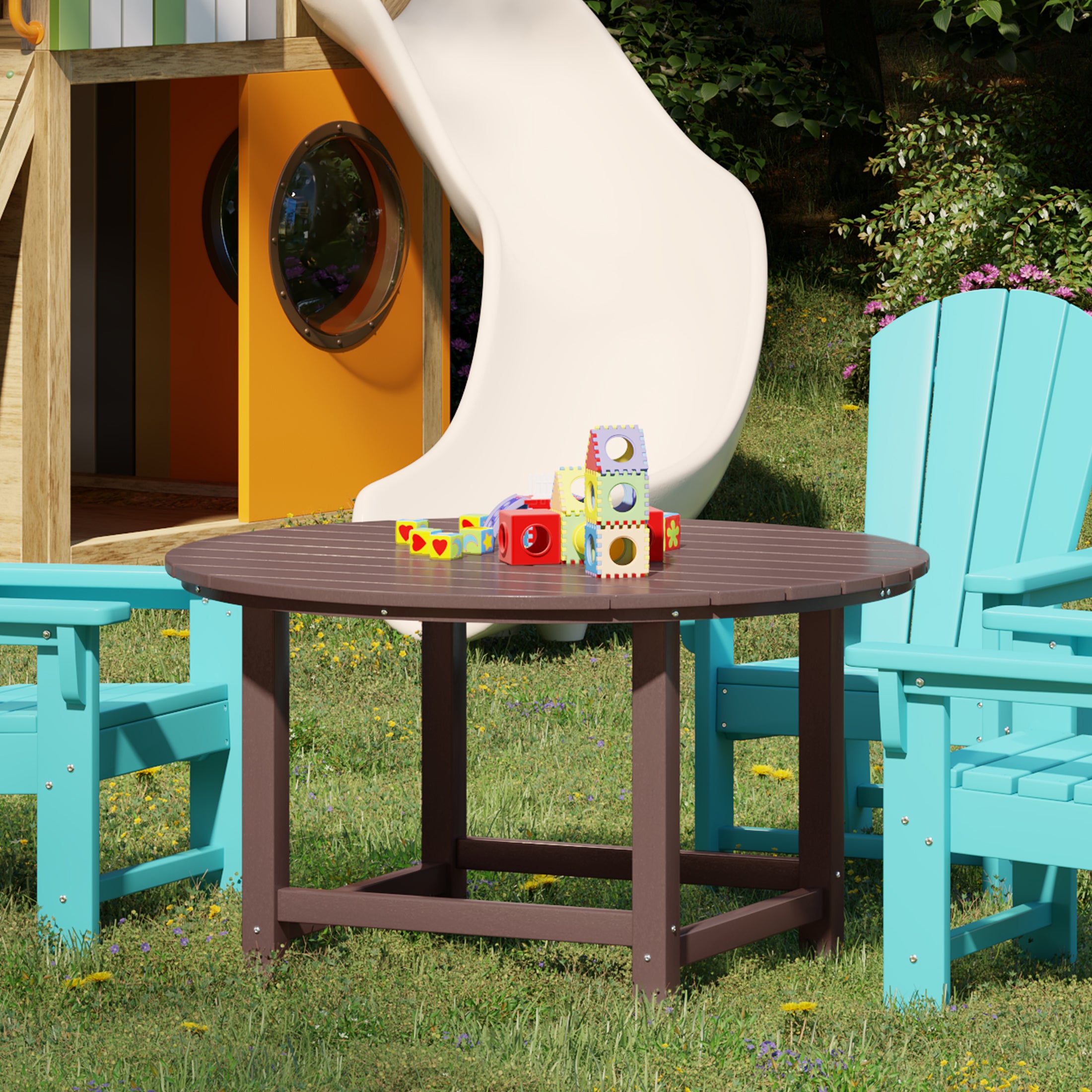 Malibu Kids Outdoor Patio Furniture HDPE 38" Wide Round Dining Table