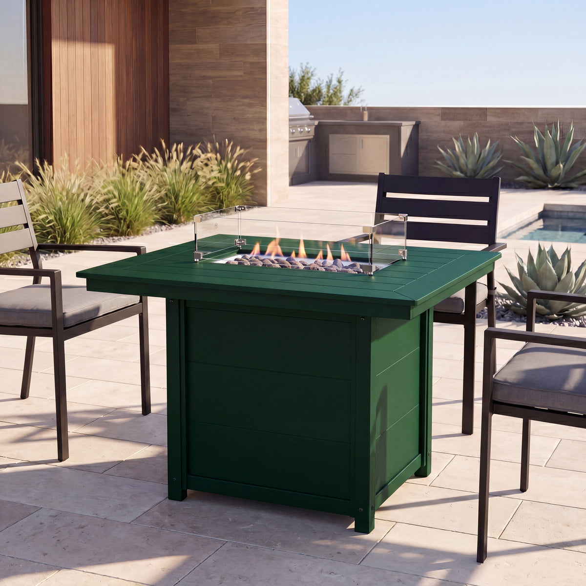 Helios 46" Modern Outdoor Patio Gas Propane Rectangular Fire Pit Table