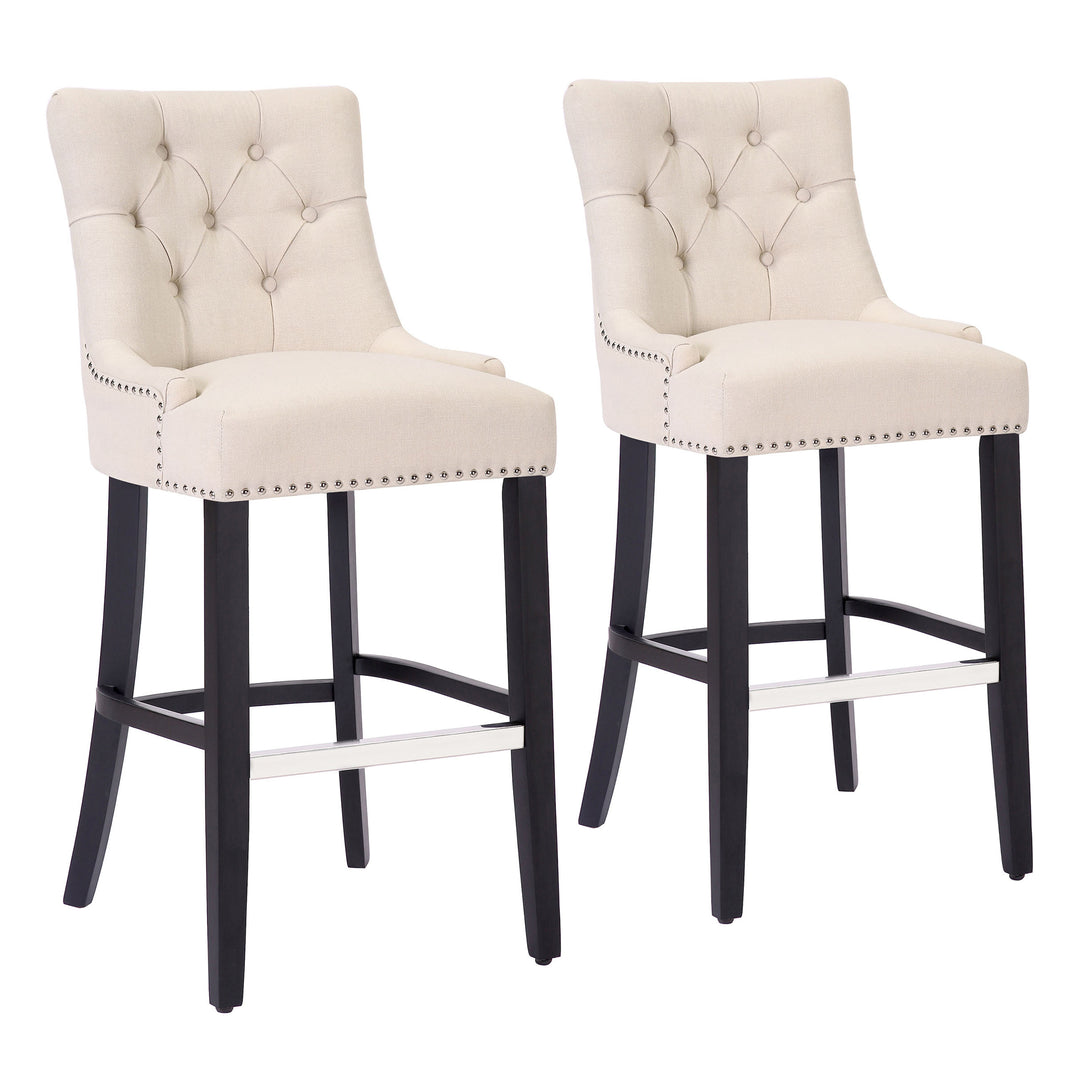 Hayes 29" Upholstered Tufted Wood Bar Stool (Set of 2), Black