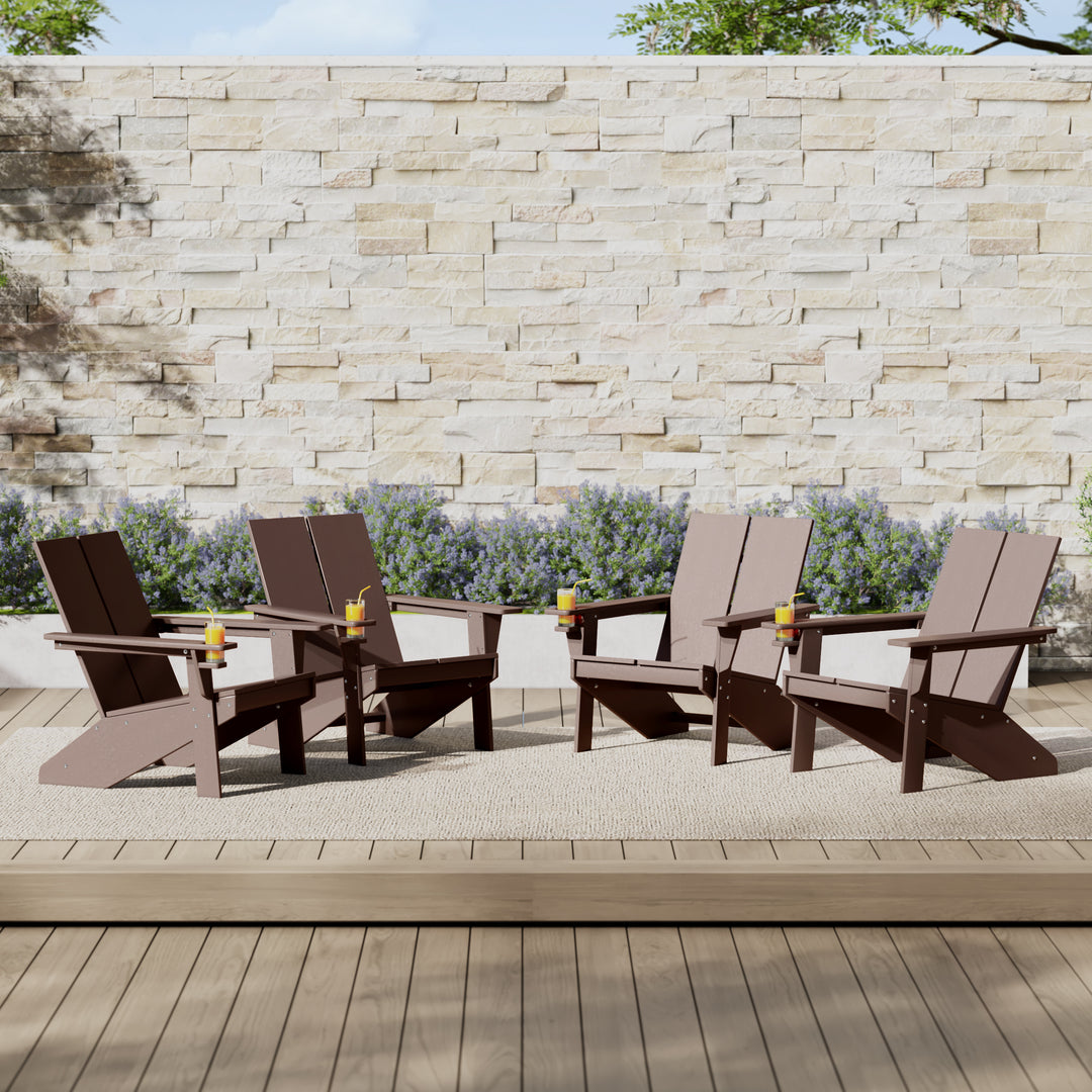 Riviera Outdoor HDPE Modern Adirondack Chair with Cup Holder (Set of 4)