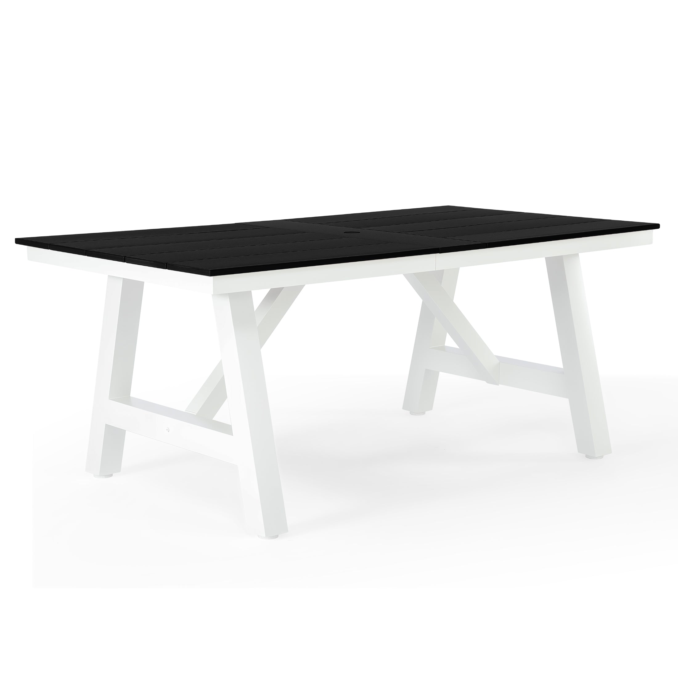 Cape May 72" HDPE Rectangle Outdoor Patio Dining Table With Umbrella Hole and Metal Frame