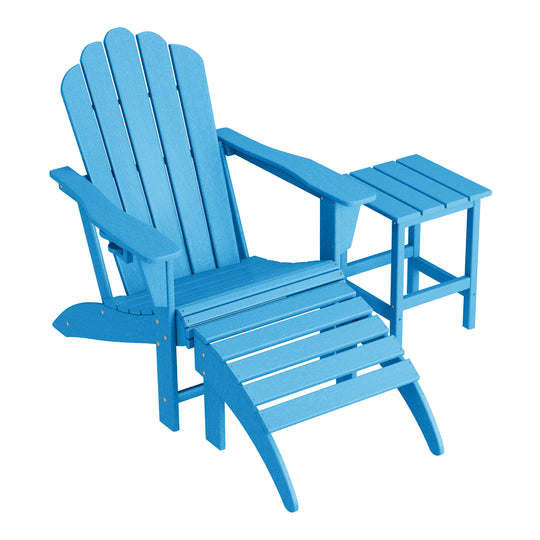 Highland 3-Piece Adirondack Chair with Cup Holder and Folding Ottoman and Table Set