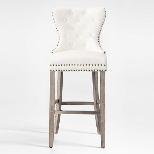 Wordford 29" Tufted Velvet Bar Stool, Antique Gray