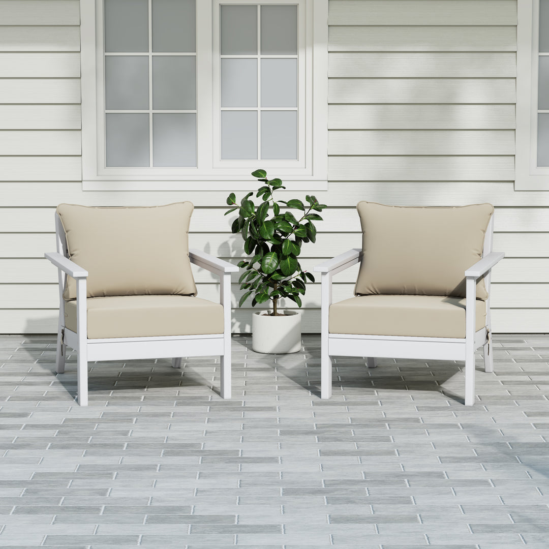 Avalon Outdoor Modern HDPE Patio Club Chairs with Deep Seat Cushions (Set of 2)