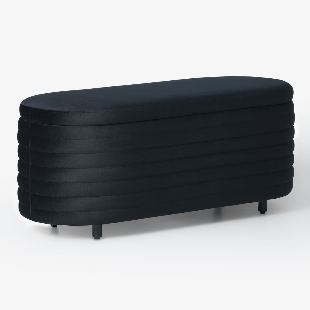 Phoebe 42" Wide Mid-Century Modern Upholstered Velvet Tufted Oval Storage Ottoman Bench