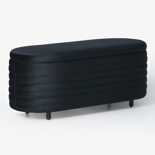 Phoebe 42" Wide Mid-Century Modern Upholstered Velvet Tufted Oval Storage Ottoman Bench