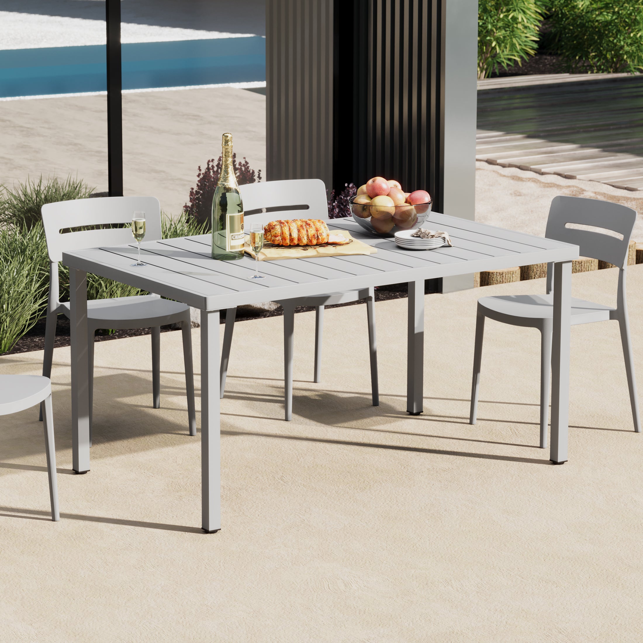 Playa 59" Iron Metal Outdoor Rectangular Patio Dining Table For 6