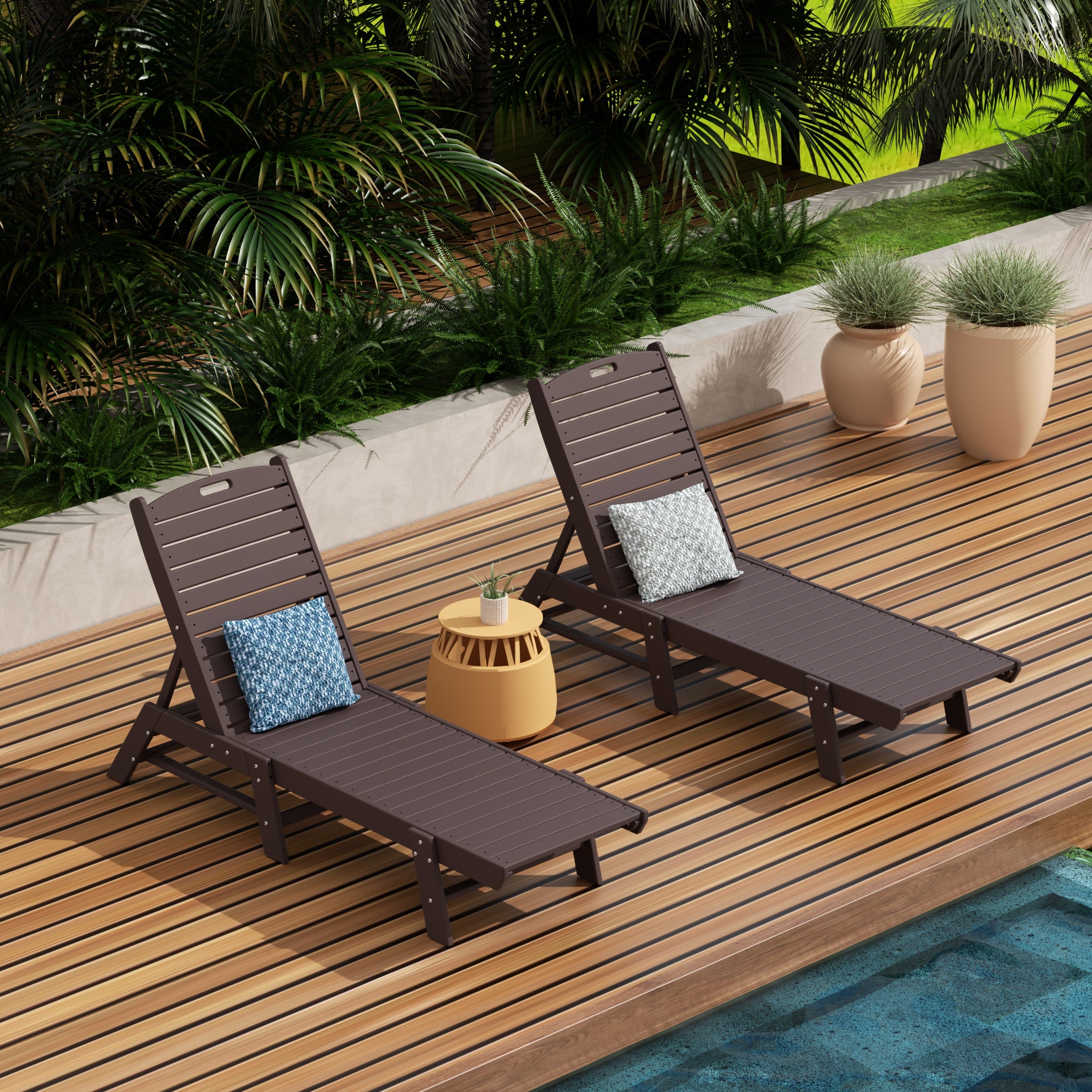 Malibu Poly Reclining Outdoor Patio Chaise Lounge Chair Adjustable (Set of 2)