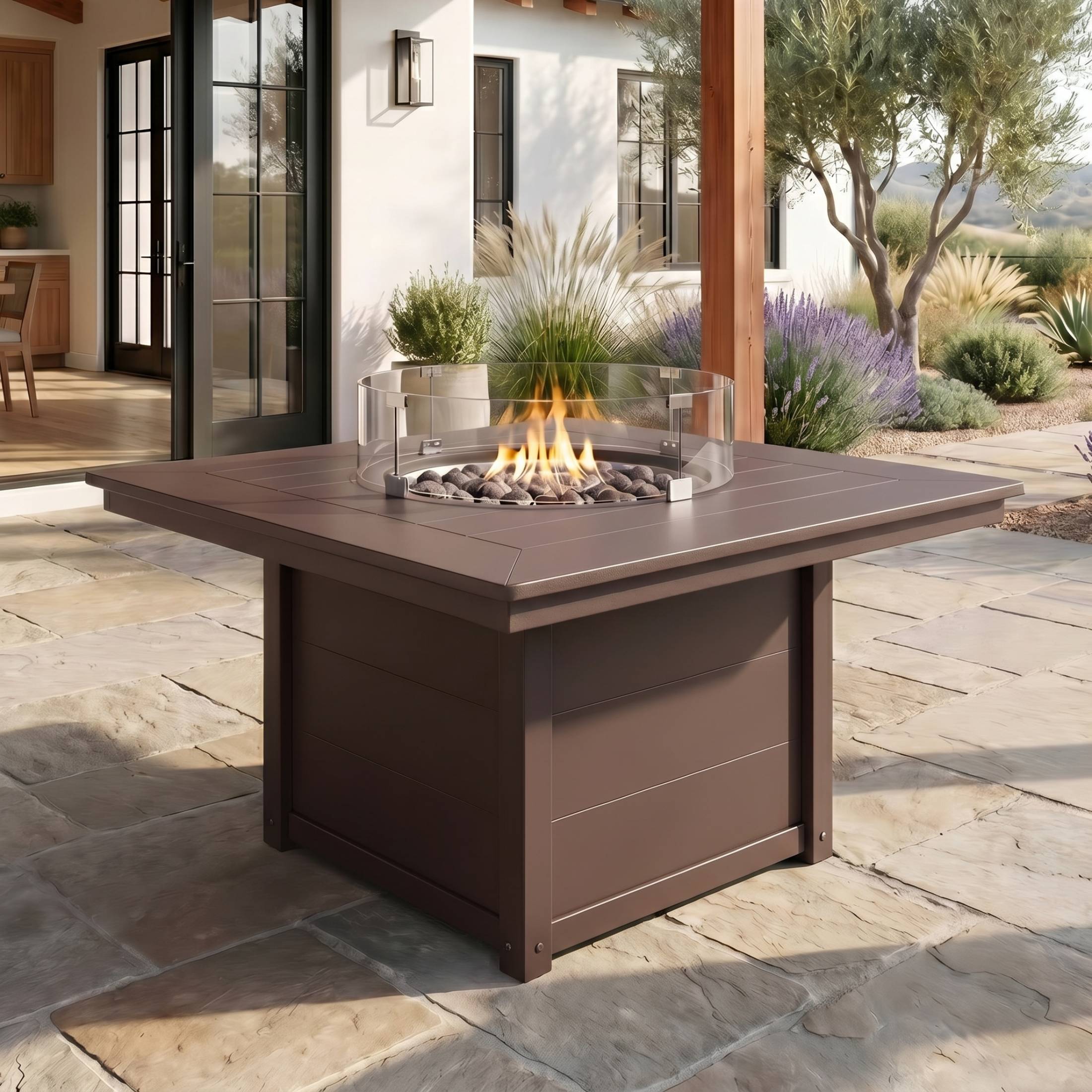 Helios 42" Modern Outdoor Patio Propane Square Fire Pit Table