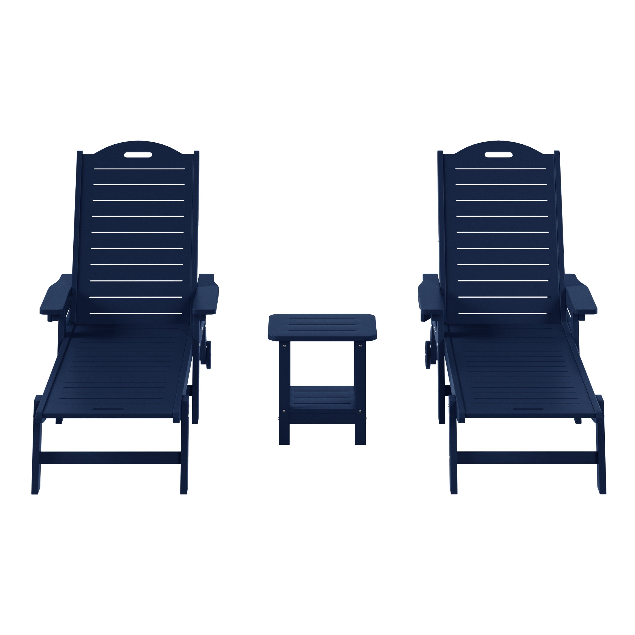 Aruba 3-Piece Outdoor Patio Chaise Lounge Chair with Wheels & Cup Holder with Patio Side Table