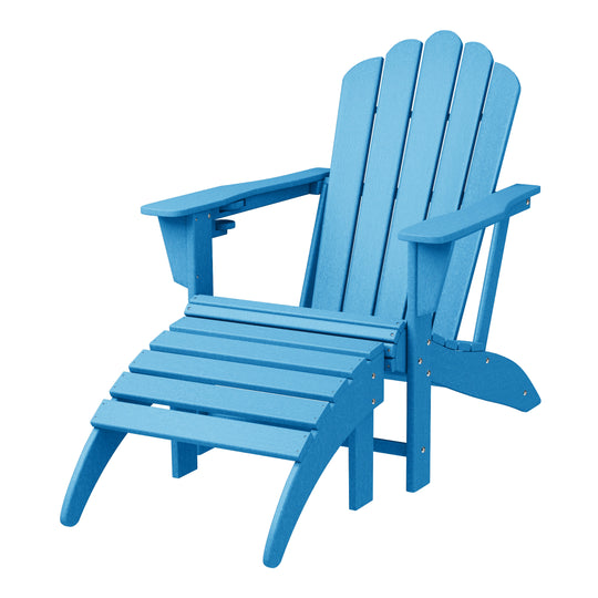 Highland 2-Piece Outdoor Patio HDPE Adirondack Chair With Ottoman and Cup Holder Set