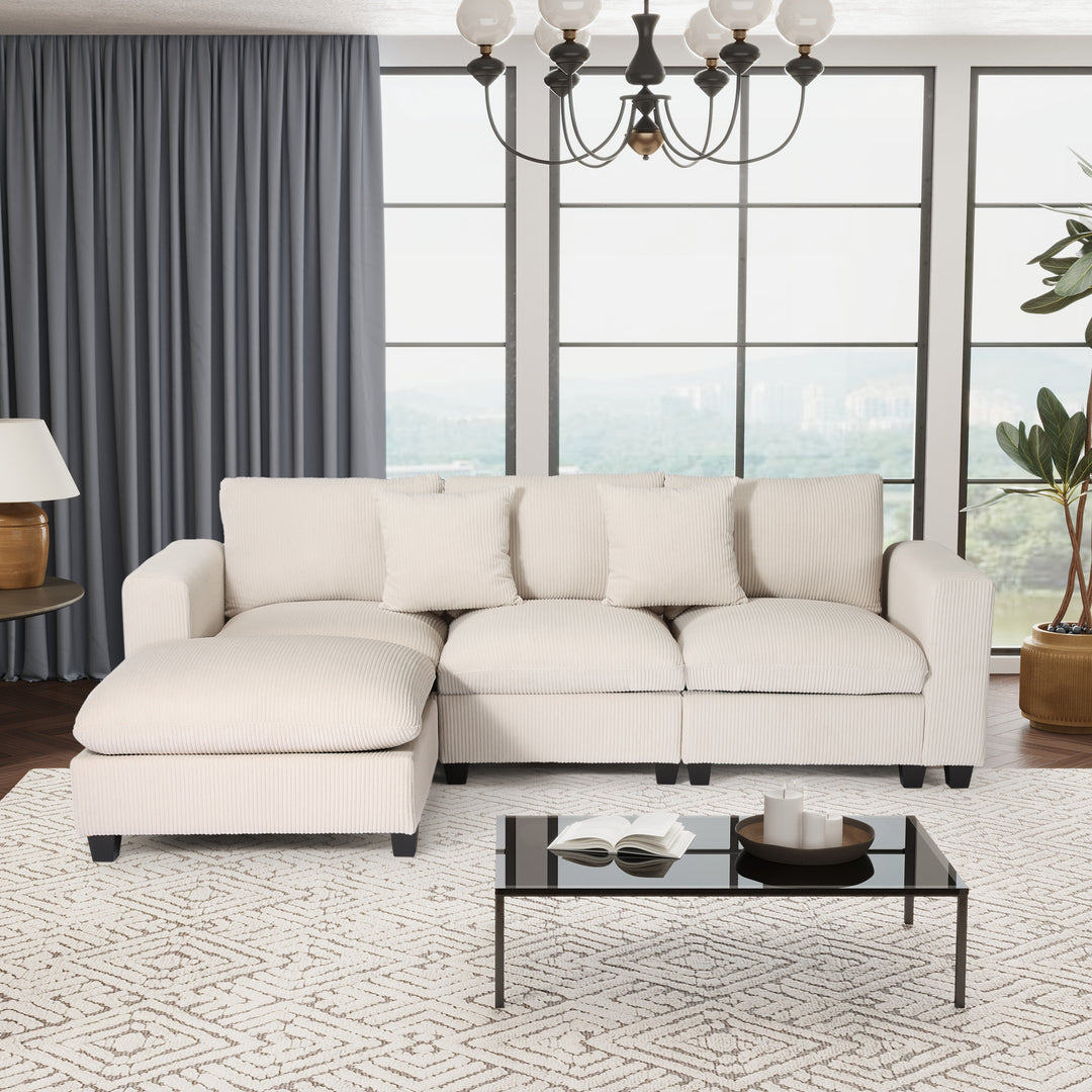 Hearthside 99" Modular Corduroy L-Shaped Sectional Sofa and Chaise With USB/Type-C Ports and Side Pockets