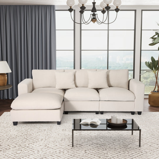 Hearthside 99" Modular Corduroy L-Shaped Sectional Sofa and Chaise With USB/Type-C Ports and Side Pockets