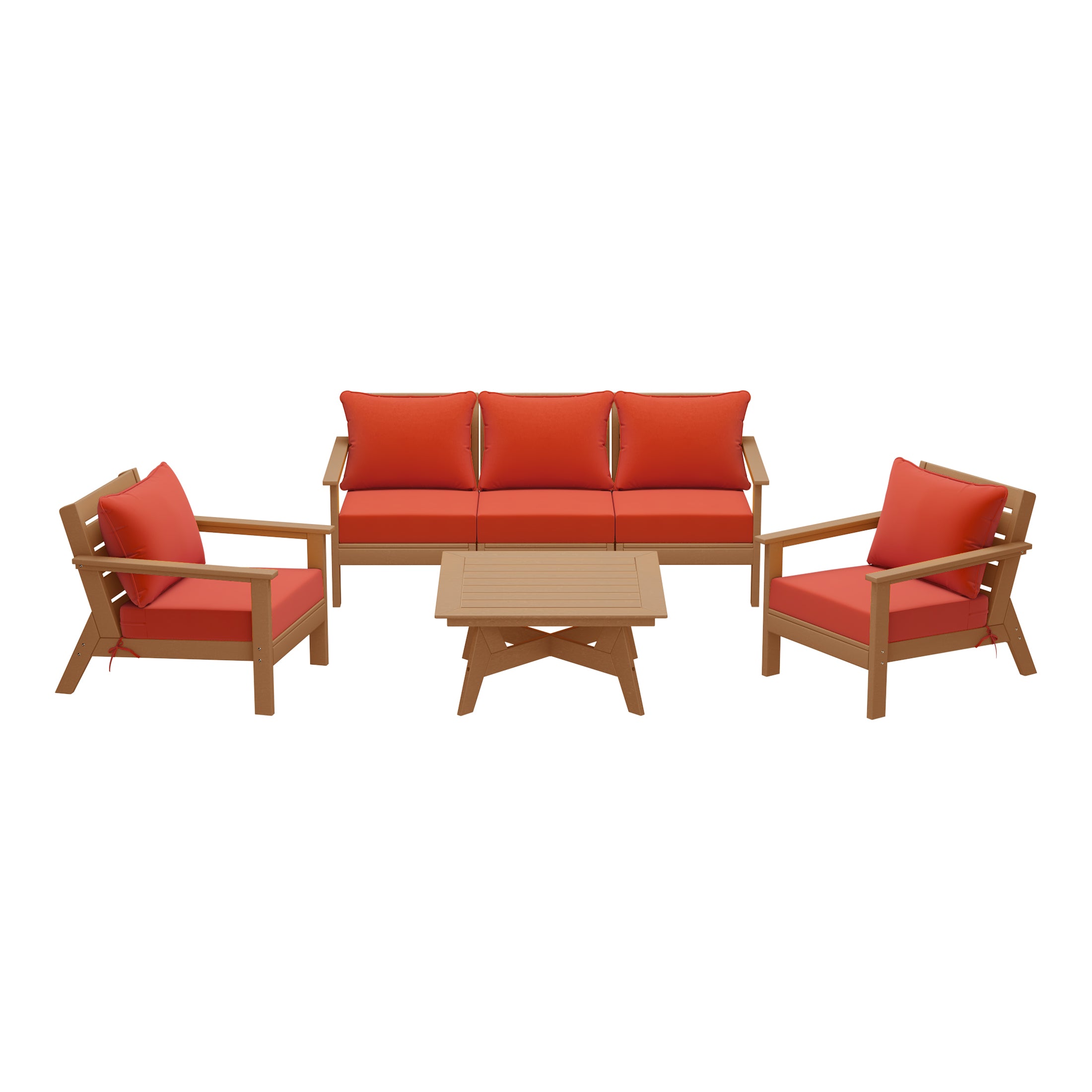 Avalon Outdoor 6-Piece Modular Sectional Patio Furniture Sofa Set in Teak Color Frame