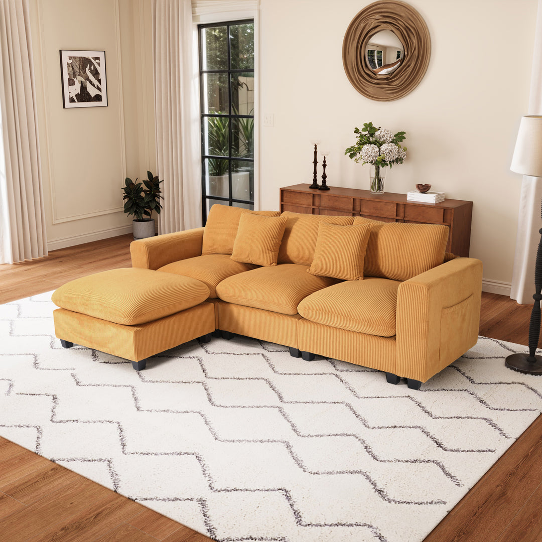 Hearthside 99" Modular Corduroy L-Shaped Sectional Sofa and Chaise With USB/Type-C Ports and Side Pockets