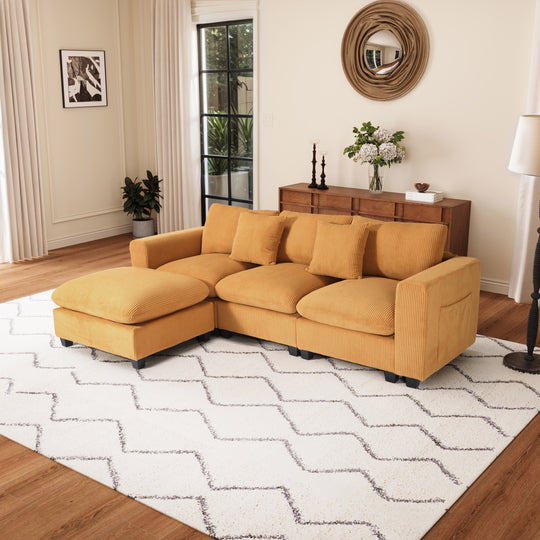 Hearthside 99" Modular Corduroy L-Shaped Sectional Sofa and Chaise With USB/Type-C Ports and Side Pockets