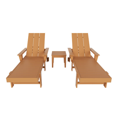 Ashore Modern Poly Reclining Chaise Lounge Set with Side Table